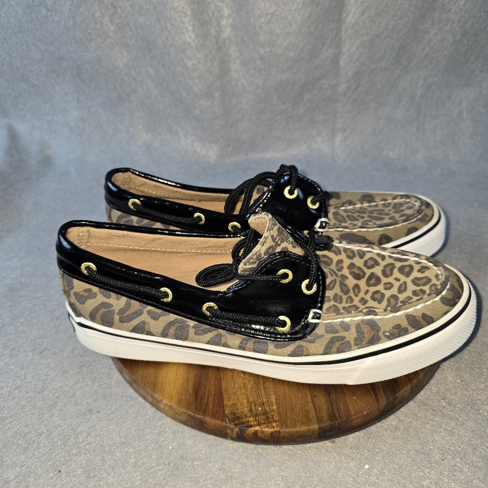 Sperry Topsider Woman’s Leopard Animal Print Boat Shoes With Patent  6.5 Love - Picture 4 of 10